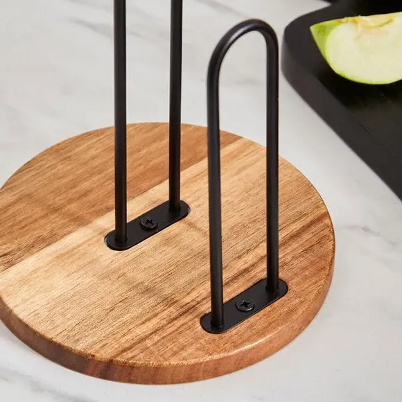 Kitchen Roll Holder - Black, Acacia Wood