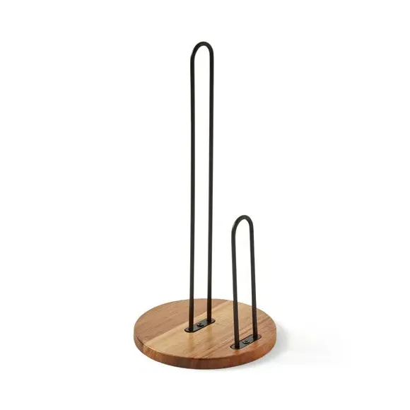 Kitchen Roll Holder - Black, Acacia Wood