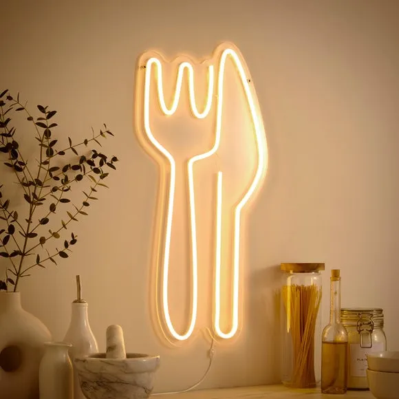 Knife & Fork Neon Sign - Clear, LED