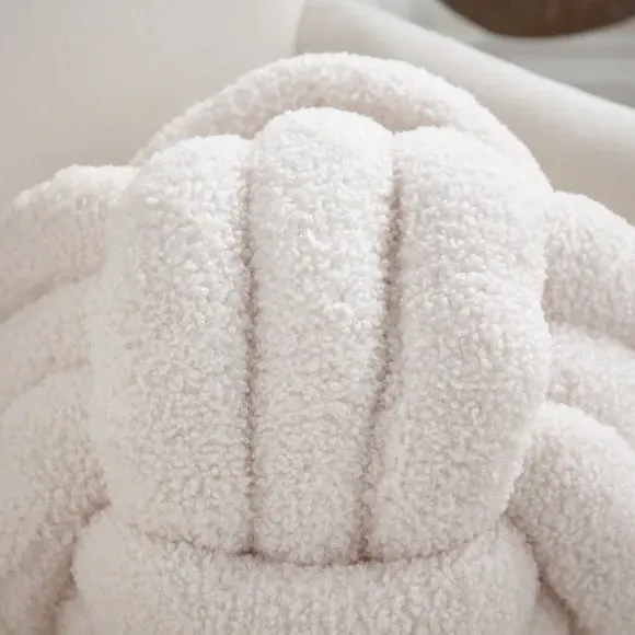 Knot Ball Cushion - Cream, Boucle