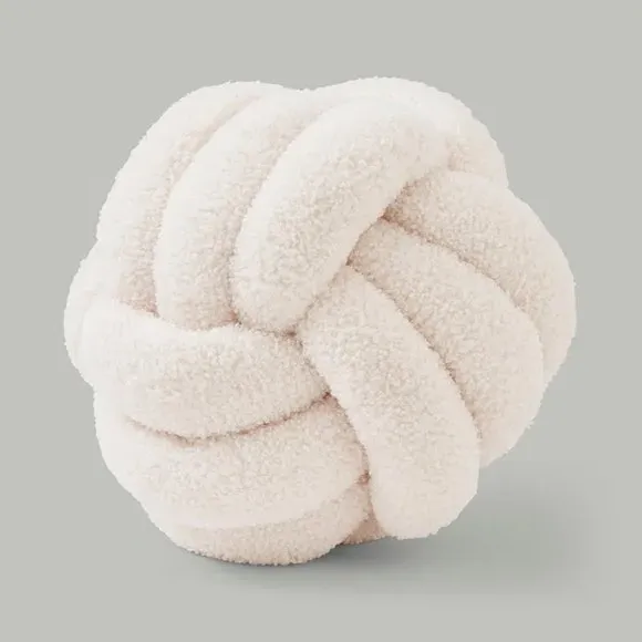 Knot Ball Cushion - Cream, Boucle