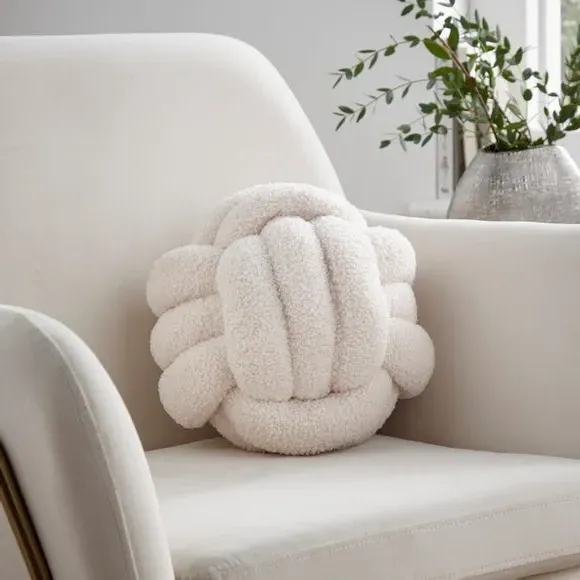 Knot Ball Cushion - Cream, Boucle image