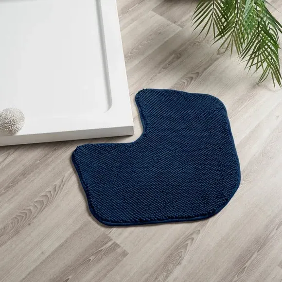 L-Shaped Bath Mat with Slip-Resistant - Navy