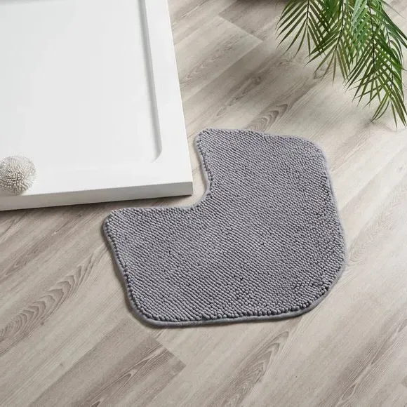 L-Shaped Bath Mat with Slip-Resistant - Silver