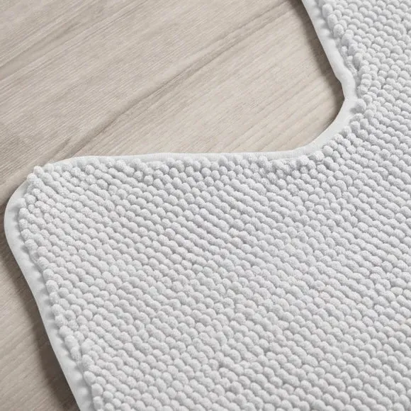 L-Shaped Bath Mat with Slip-Resistant - White