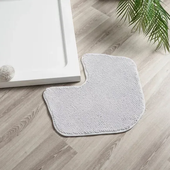 L-Shaped Bath Mat with Slip-Resistant - White