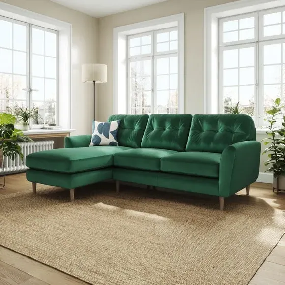 L-Shaped Corner Chaise Sofa - Bottle Green, Velvet image