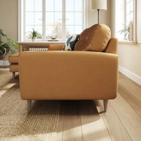 L-Shaped Corner Chaise Sofa - Caramel, Velvet