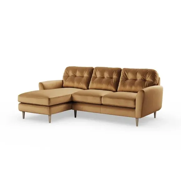 L-Shaped Corner Chaise Sofa - Caramel, Velvet