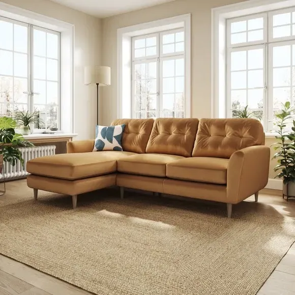 L-Shaped Corner Chaise Sofa - Caramel, Velvet