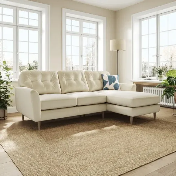 L-Shaped Corner Chaise Sofa - Champagne, Velvet