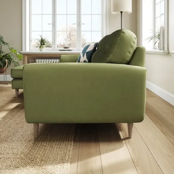 L-Shaped Corner Chaise Sofa - Dark Olive, Velvet
