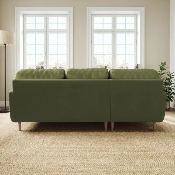 L-Shaped Corner Chaise Sofa - Dark Olive, Velvet