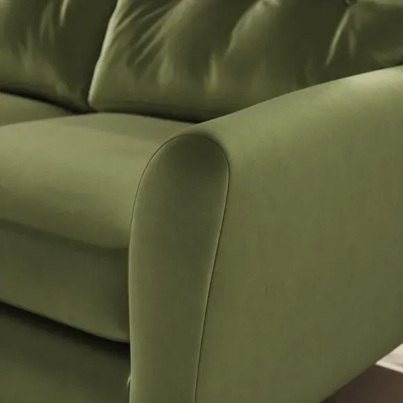 L-Shaped Corner Chaise Sofa - Dark Olive, Velvet