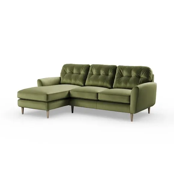 L-Shaped Corner Chaise Sofa - Dark Olive, Velvet