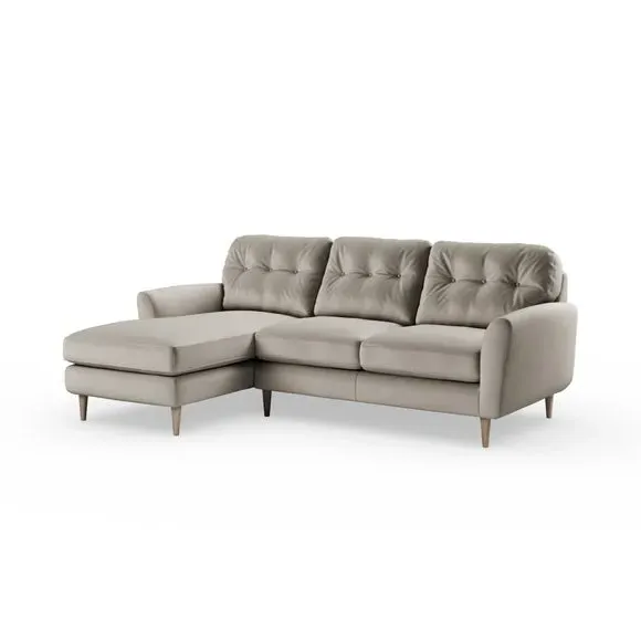 L-Shaped Corner Chaise Sofa - Grey, Velvet