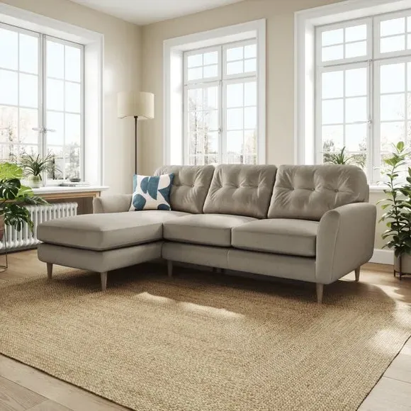 L-Shaped Corner Chaise Sofa - Grey, Velvet