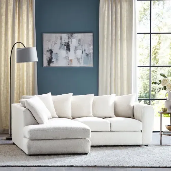 L-Shaped Corner Chaise Sofa - Ivory, Sherpa