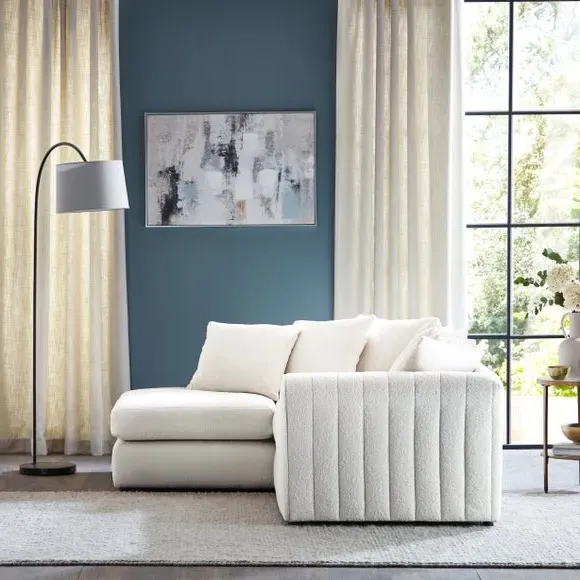 L-Shaped Corner Chaise Sofa - Ivory, Sherpa