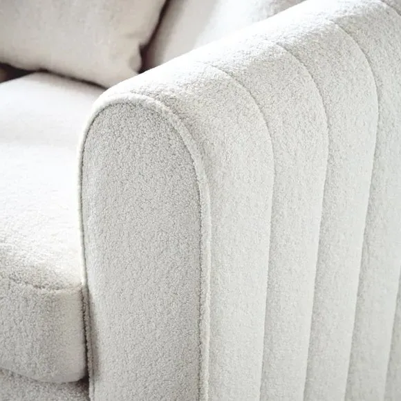 L-Shaped Corner Chaise Sofa - Ivory, Sherpa