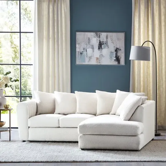 L-Shaped Corner Chaise Sofa - Ivory, Sherpa