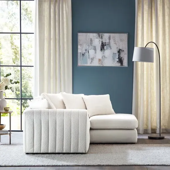 L-Shaped Corner Chaise Sofa - Ivory, Sherpa