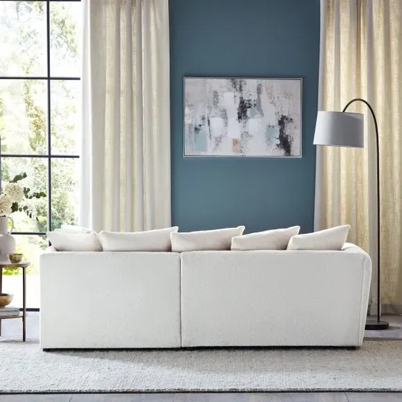 L-Shaped Corner Chaise Sofa - Ivory, Sherpa