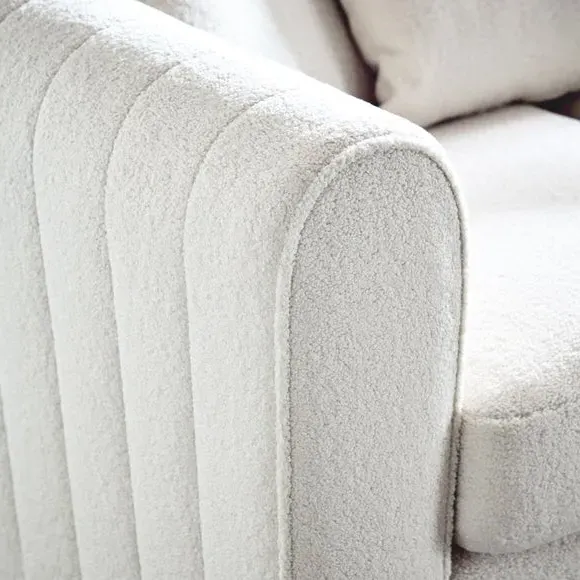 L-Shaped Corner Chaise Sofa - Ivory, Sherpa
