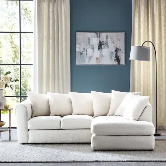 L-Shaped Corner Chaise Sofa - Ivory, Sherpa