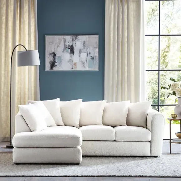 L-Shaped Corner Chaise Sofa - Ivory, Sherpa image