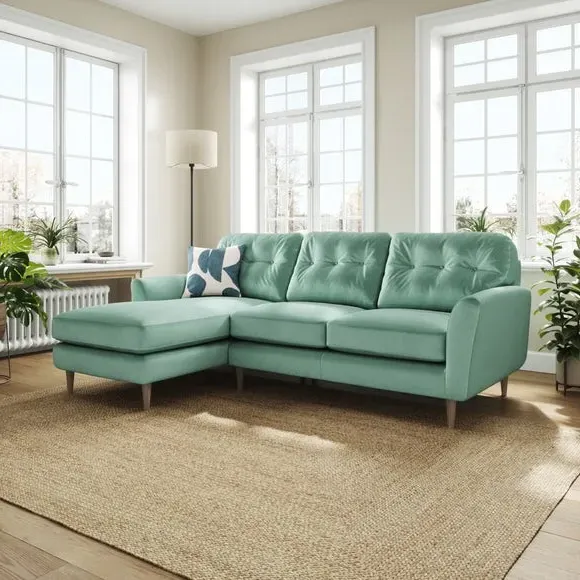 L-Shaped Corner Chaise Sofa - Mineral, Velvet