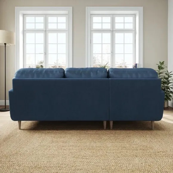L-Shaped Corner Chaise Sofa - Navy, Velvet