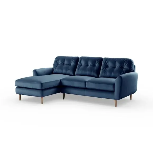 L-Shaped Corner Chaise Sofa - Navy, Velvet