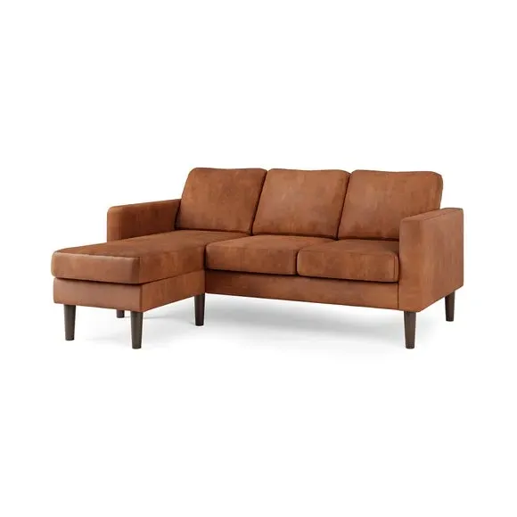 L-Shaped Corner Chaise Sofa - Tan, Faux Leather