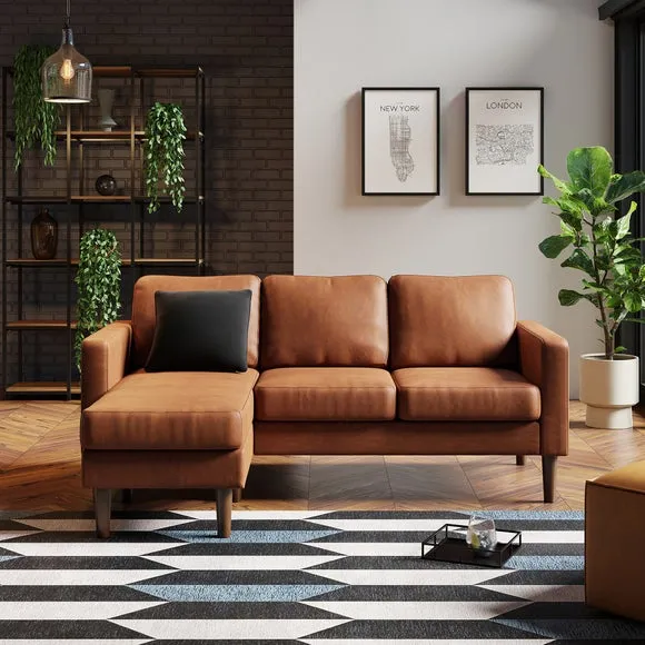 L-Shaped Corner Chaise Sofa - Tan, Faux Leather image