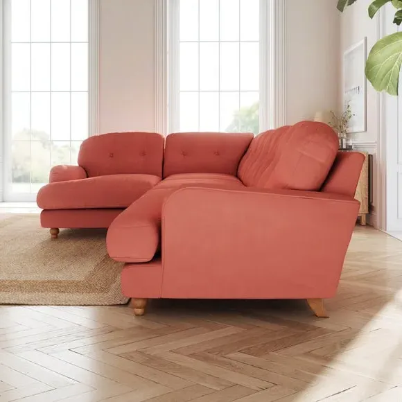 L-Shaped Corner Sofa 4-Seater - Coral, Velvet
