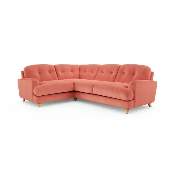 L-Shaped Corner Sofa 4-Seater - Coral, Velvet