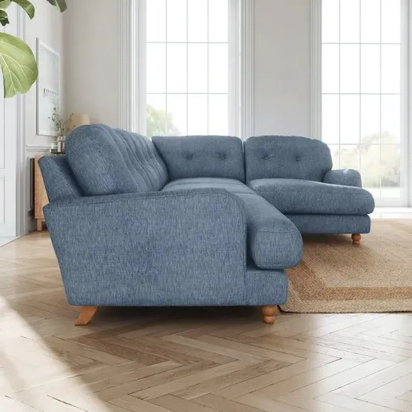 L-Shaped Corner Sofa 4-Seater - Denim, Faux Linen