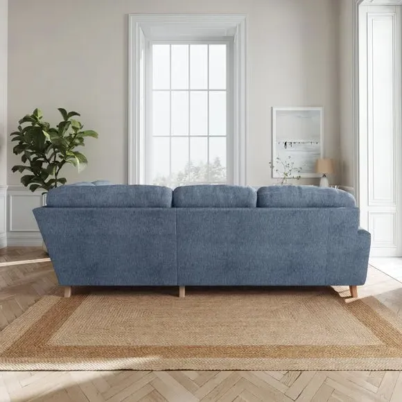 L-Shaped Corner Sofa 4-Seater - Denim, Faux Linen