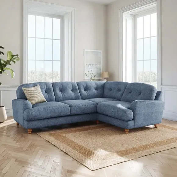 L-Shaped Corner Sofa 4-Seater - Denim, Faux Linen