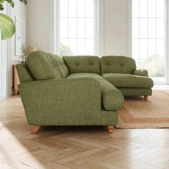 L-Shaped Corner Sofa 4-Seater - Green, Faux Linen