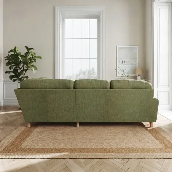 L-Shaped Corner Sofa 4-Seater - Green, Faux Linen