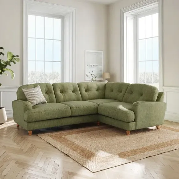 L-Shaped Corner Sofa 4-Seater - Green, Faux Linen