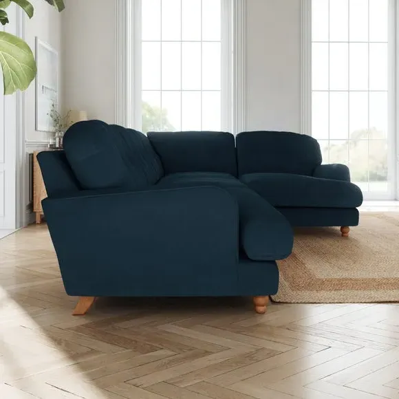 L-Shaped Corner Sofa 4-Seater - Navy, Velvet