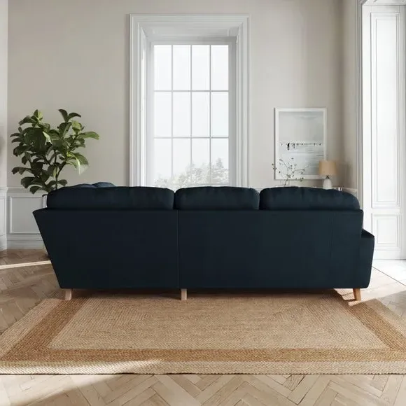 L-Shaped Corner Sofa 4-Seater - Navy, Velvet