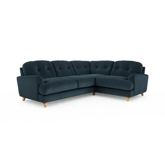 L-Shaped Corner Sofa 4-Seater - Navy, Velvet