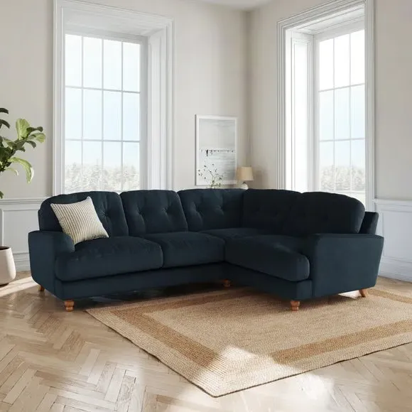L-Shaped Corner Sofa 4-Seater - Navy, Velvet