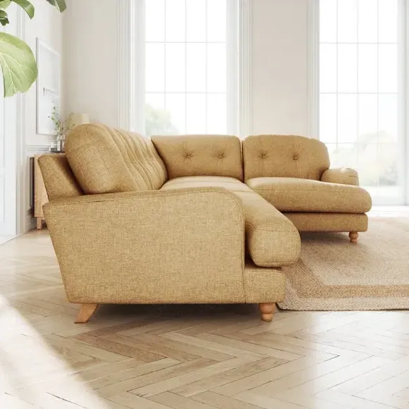 L-Shaped Corner Sofa 4-Seater - Ochre, Faux Linen