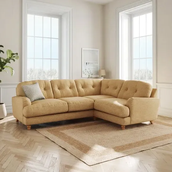 L-Shaped Corner Sofa 4-Seater - Ochre, Faux Linen