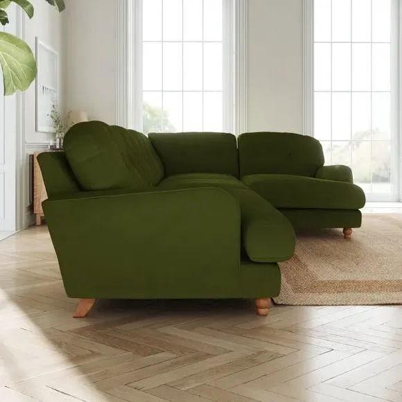 L-Shaped Corner Sofa 4-Seater - Olive, Velvet